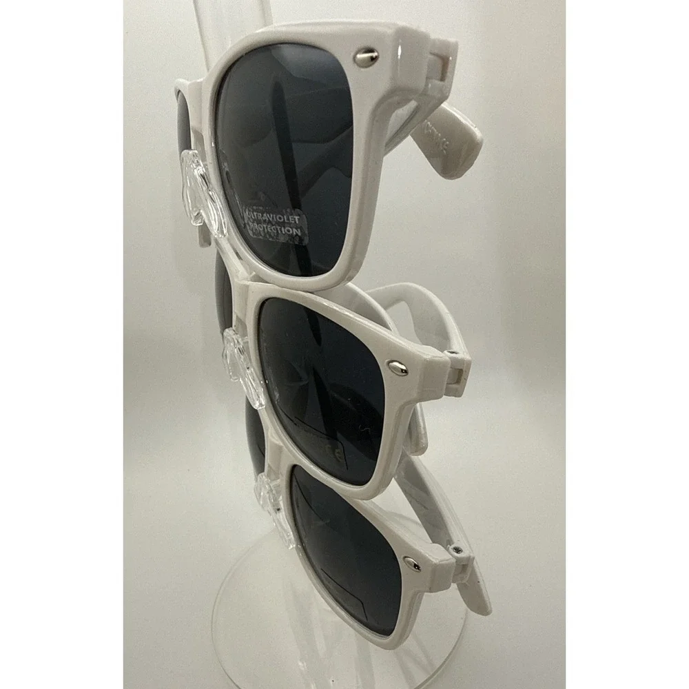3 X Sunglasses Square White Frame Green Lens  UV Protective WHOLESALE DEAL -NWT